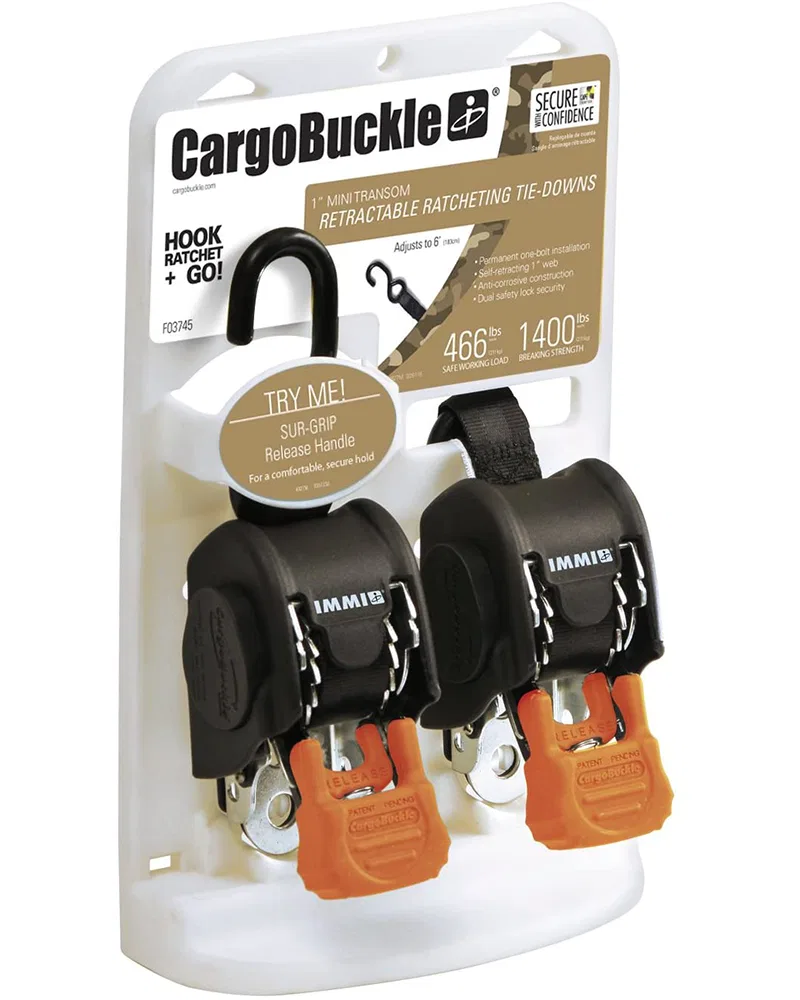 F103745 – IMMI Tie Down Strap, Cargo 72 Inch Length x 1 Inch Width With Retractable Ratchet 466 Pound Load Capacity 1...